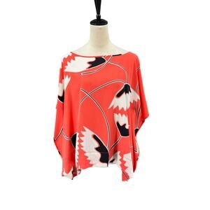 Diane von Furstenberg Floral Boat Neck Flowy Silk Tunic Top
